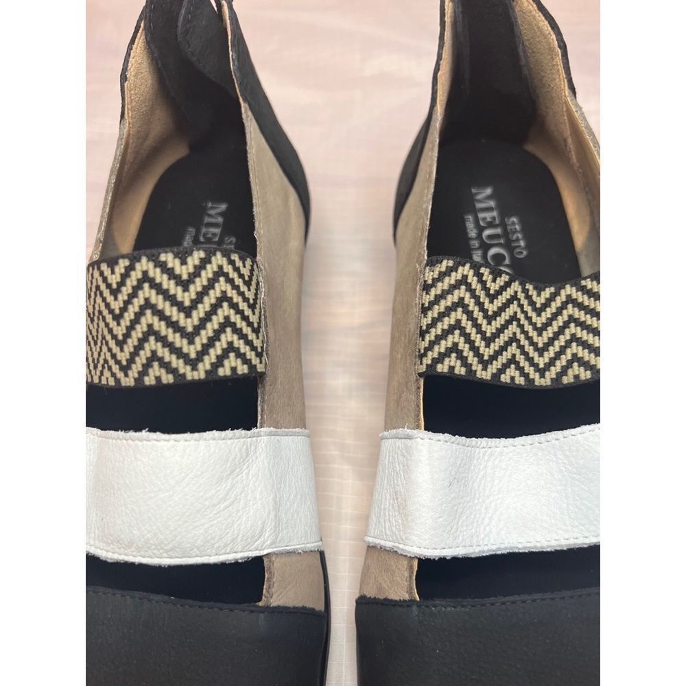 Sesto Meucci Elise Taupe Nabuk Open Toe Sandals Brown Black Leather Size 7 - Picture 10 of 13